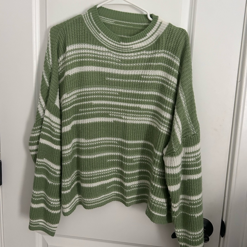 Green and White Striped Sweater 

*no tags on the inside - was thrifted*
